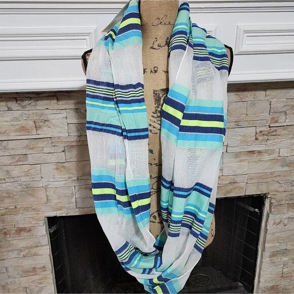 Loft yellow blue and white striped infinity scarf new! - Picture 3 of 7
